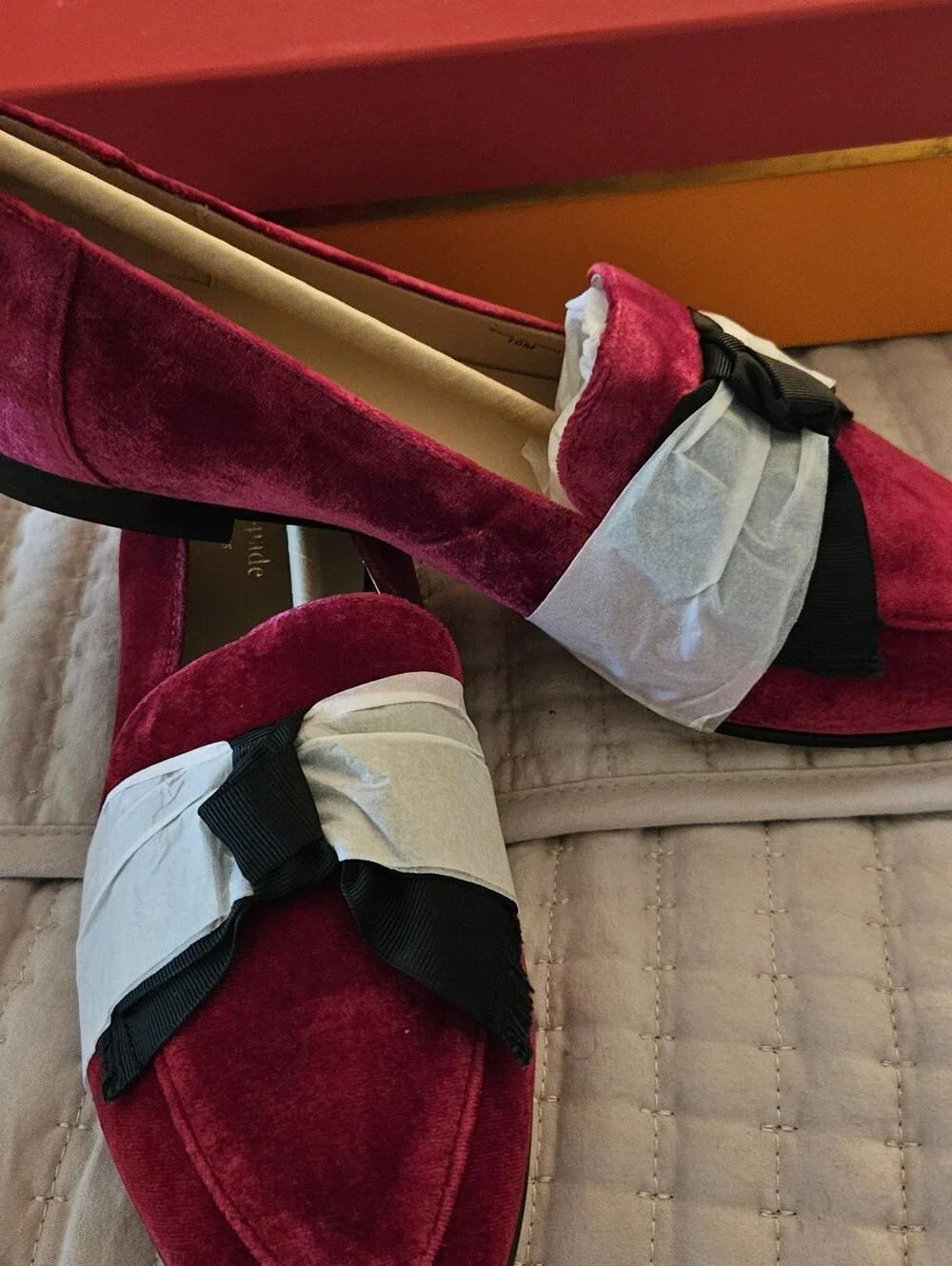 kate spade Velvet Pointed-Toe Loafer in Berry with Bow Accent - Picture 3 of 4